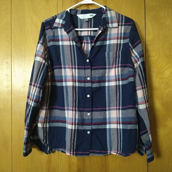Old Navy The Classic Shirt Women's Large Plaid Button Front Long Sleeve Shirt - Picture 1 of 6